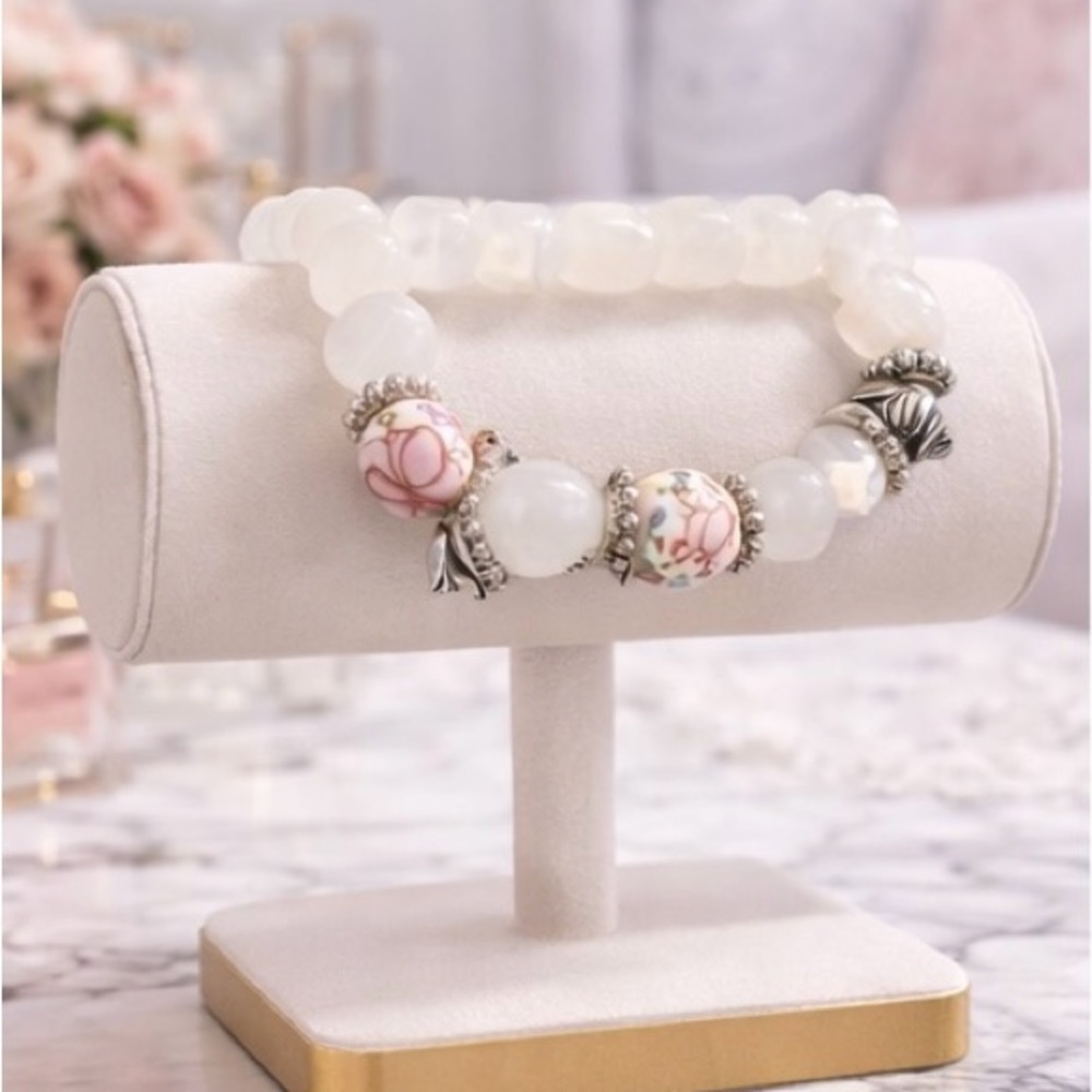 White Bohemian Beaded Bracelet Set